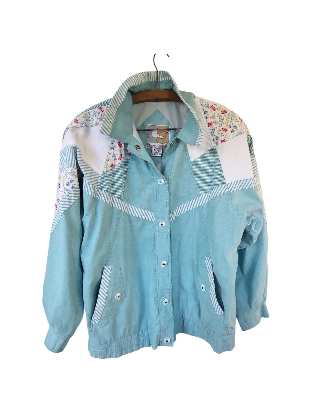 Vintage 80's Current Seen Patchwork Windbreaker Jacket Sz M Cottagecore Granny